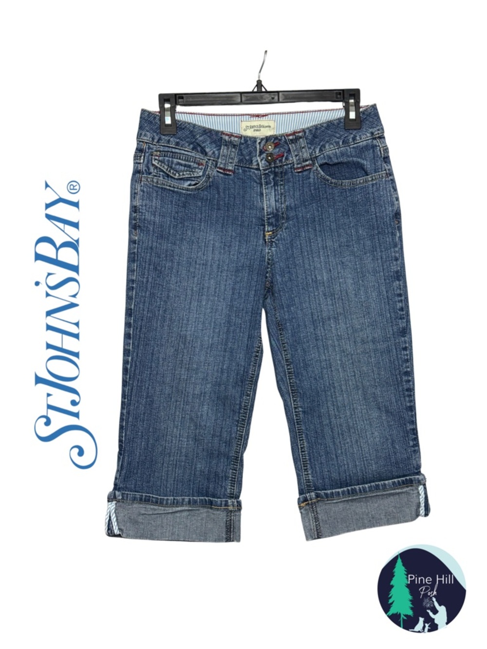 St Johns Bay Bermuda Shorts Womens 6P Blue Denim Mid-rise Cuffed Vintage Y2K 90s